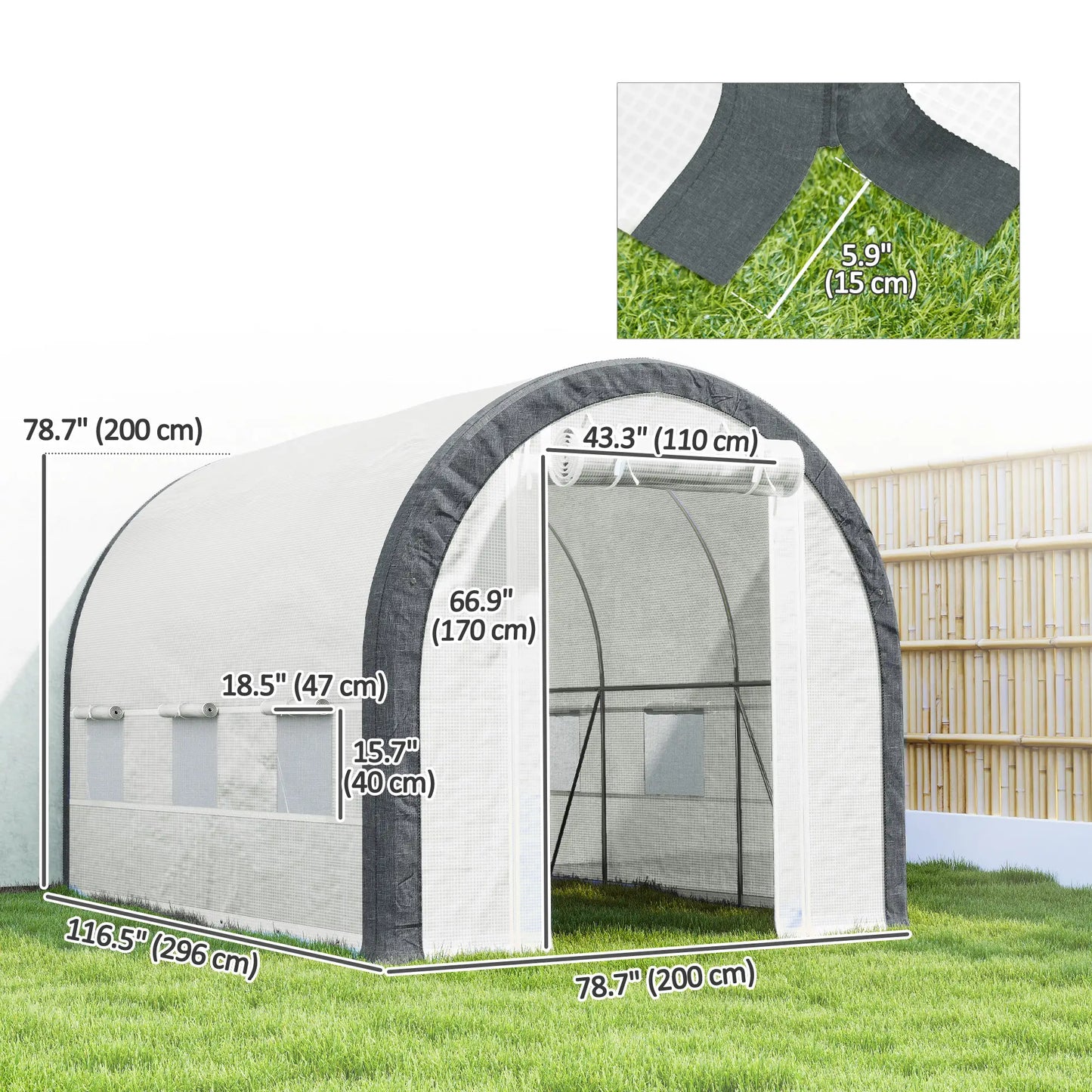10'x6.6'x6.6' Tunnel Greenhouse, Mesh Door, Windows, Plant Labels, Gloves, White Tunnel Greenhouses at Gallery Canada