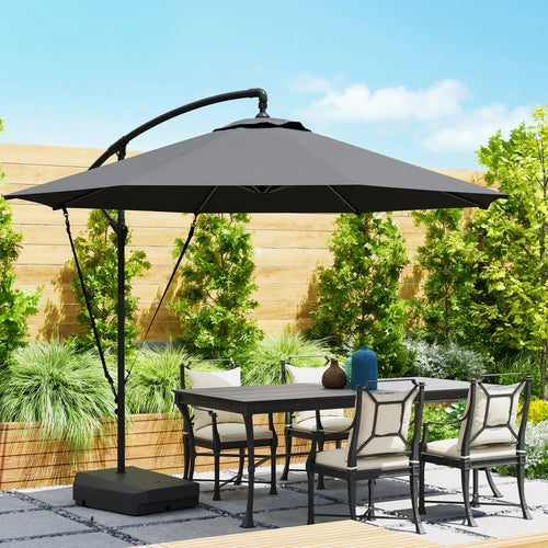 10FT Cantilever Umbrella, Fillable Base, Wind Strap, Cover, UPF50+, Grey