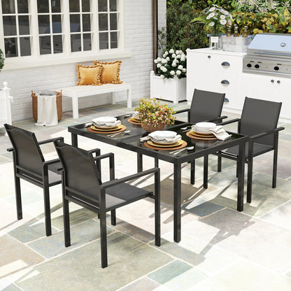 5 Piece Patio Dining Set, 4 Stackable Chairs, Tempered Glass Top Outdoor Dining Sets at Gallery Canada