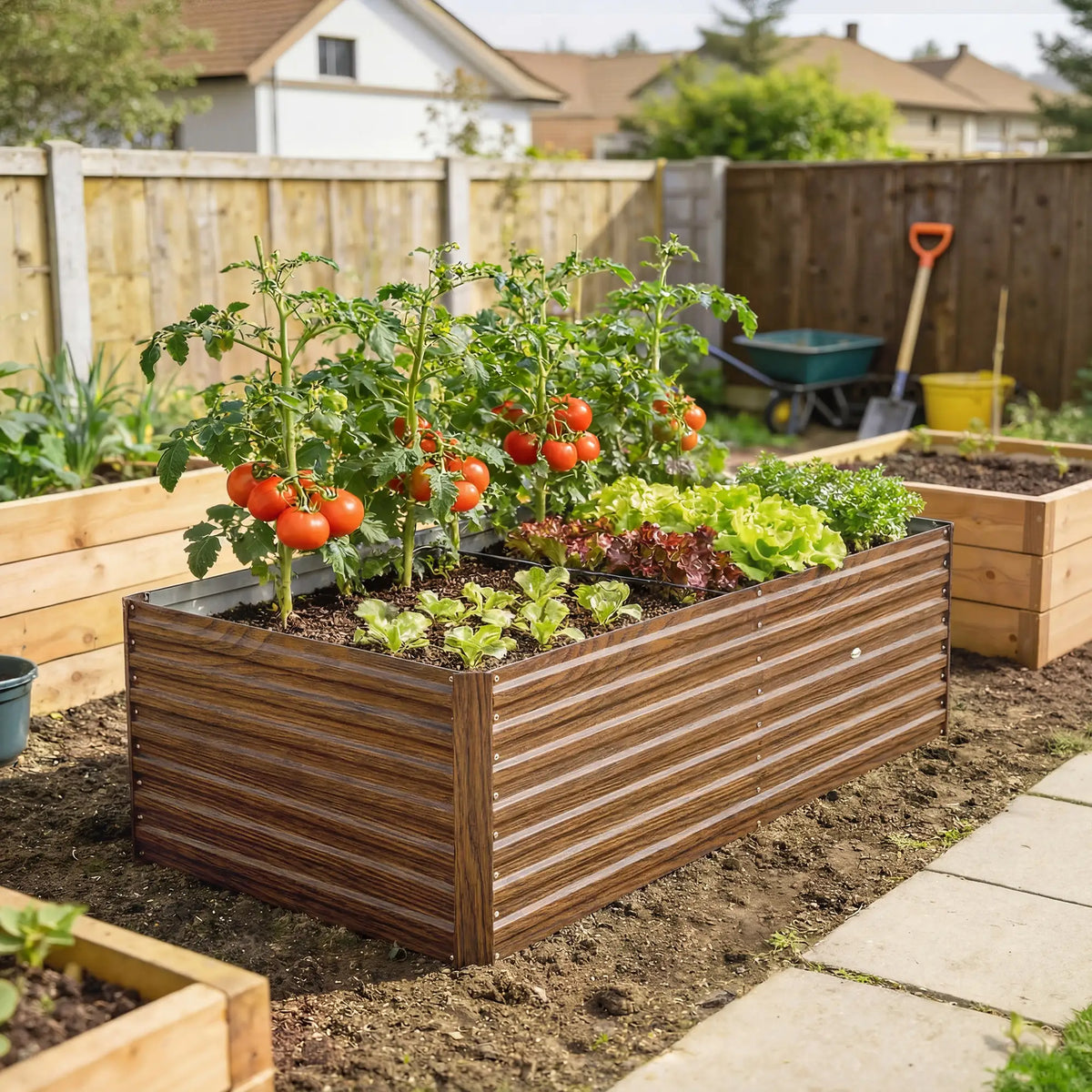 5' x 3' x 2' Raised Garden Bed, Galvanized Planter Box, Dark Brown Wood Effect, Dark Brown Galvanized Planter Boxes at Gallery Canada
