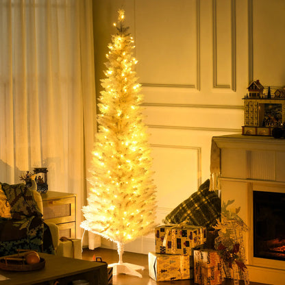 6' Pre Lit Artificial Pencil Christmas Tree, Warm White LED Lights, White Pencil Christmas Trees at Gallery Canada