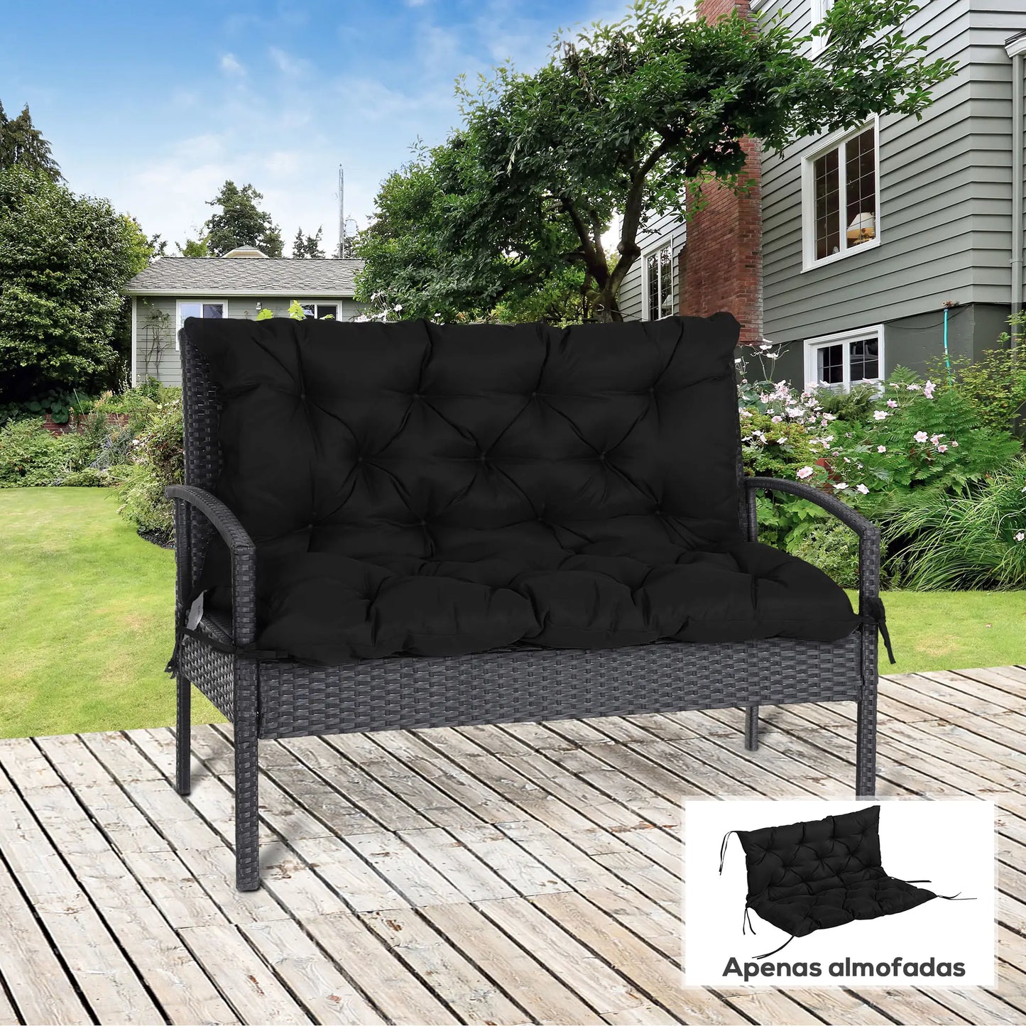 Porch Swing Cushion, Garden Bench Cushion with Backrest, Non-Slip, 39.4" x 38.6", Black Patio Chair Cushions at Gallery Canada