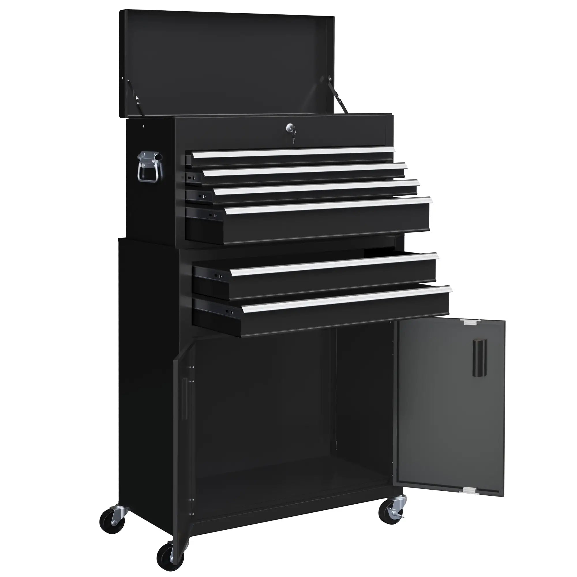 6-Drawer Rolling Tool Chest, Lockable Storage Cabinet with Hooks, Black Tool Organizers Black at Gallery Canada