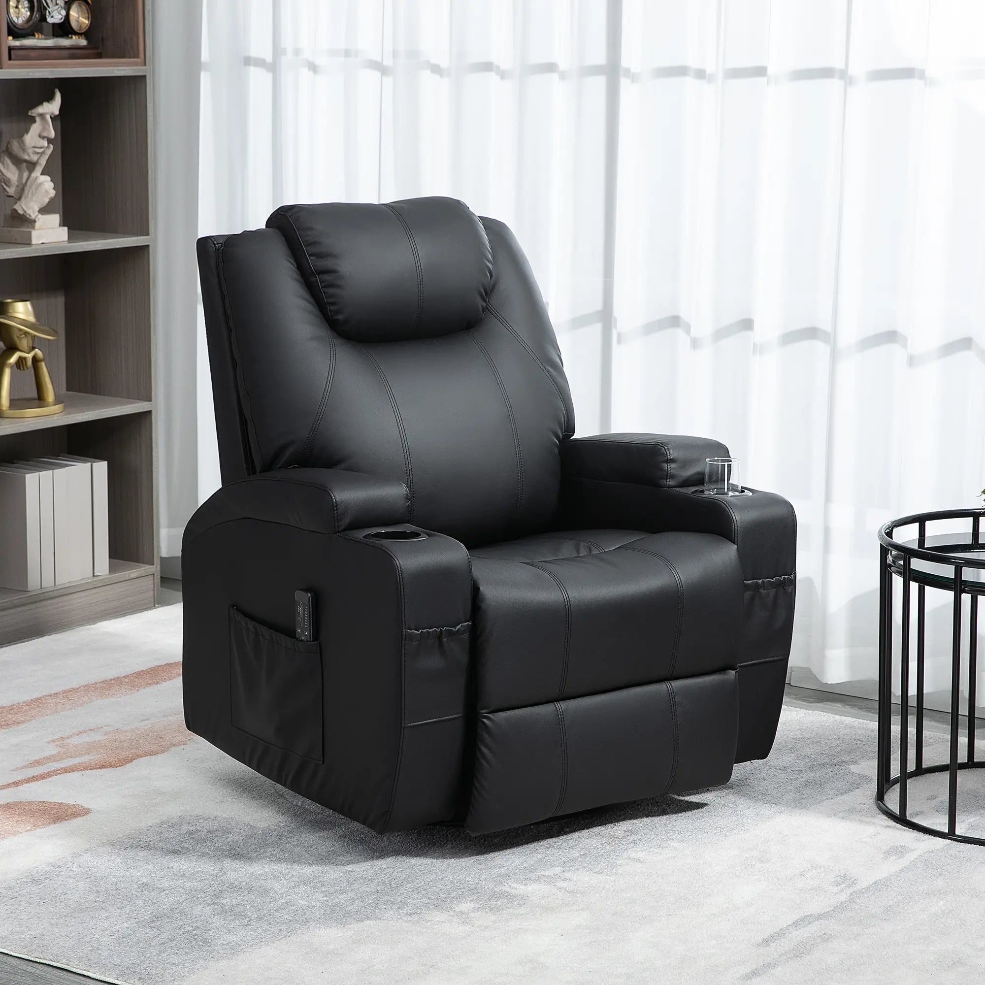 Massage Recliner Chair, 8 Vibration Points, PU Leather, 360° Swivel, Black Single Sofas at Gallery Canada