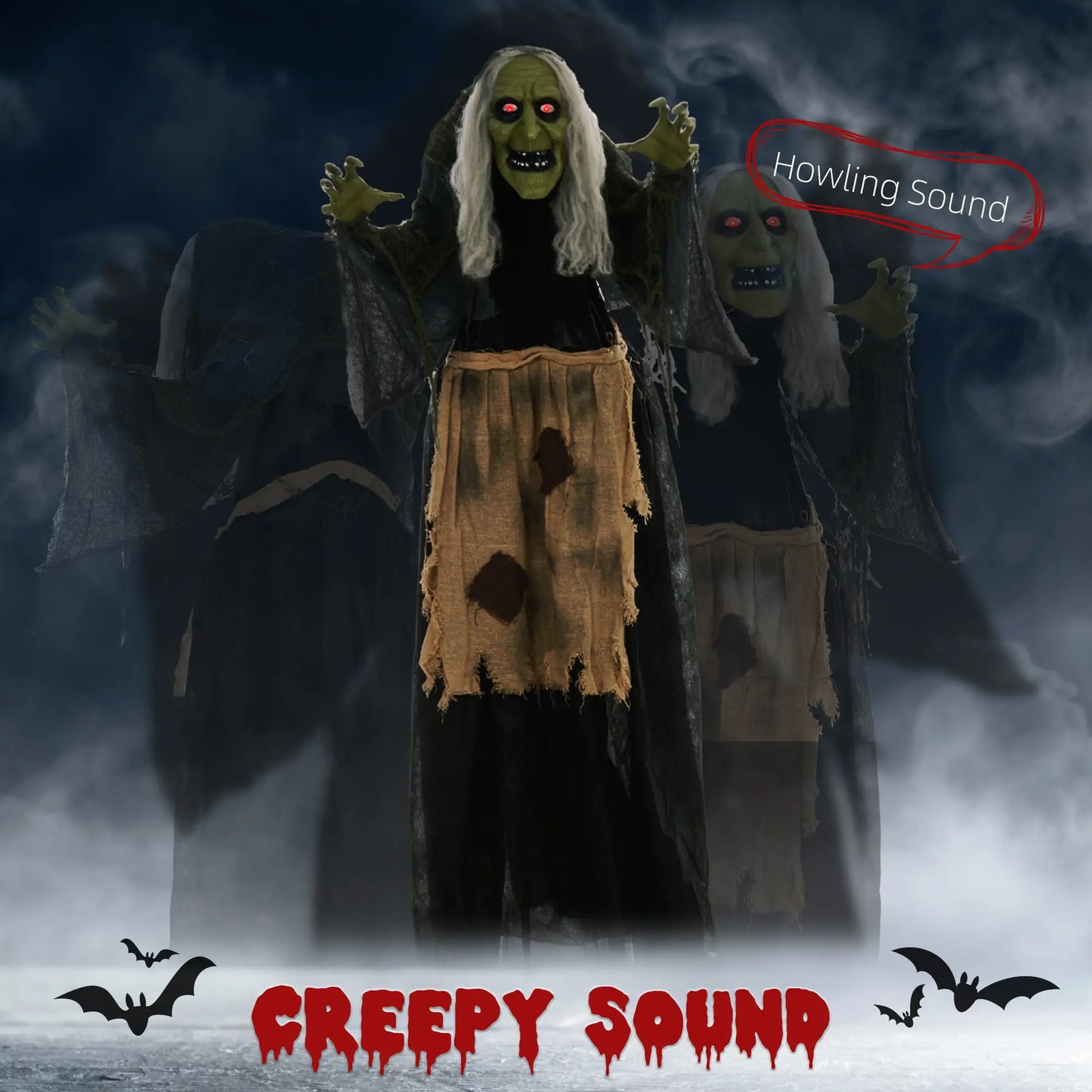 Animatronic de sorcière d'Halloween avec activation sonore