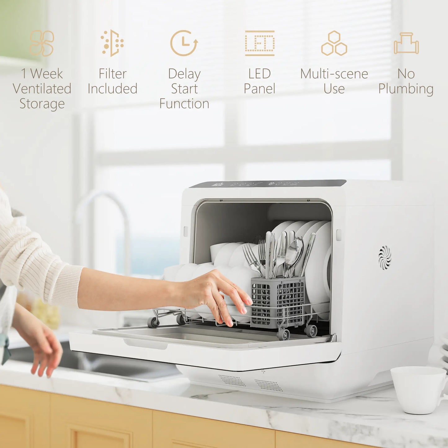 Countertop Dishwasher, 6L Water Tank, 5 Wash Programs, White Small Kitchen Appliances at Gallery Canada