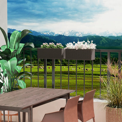 20 Inch Hanging Flower Pots, Railing Planter Box, Rattan Look, Brown Planter Set at Gallery Canada