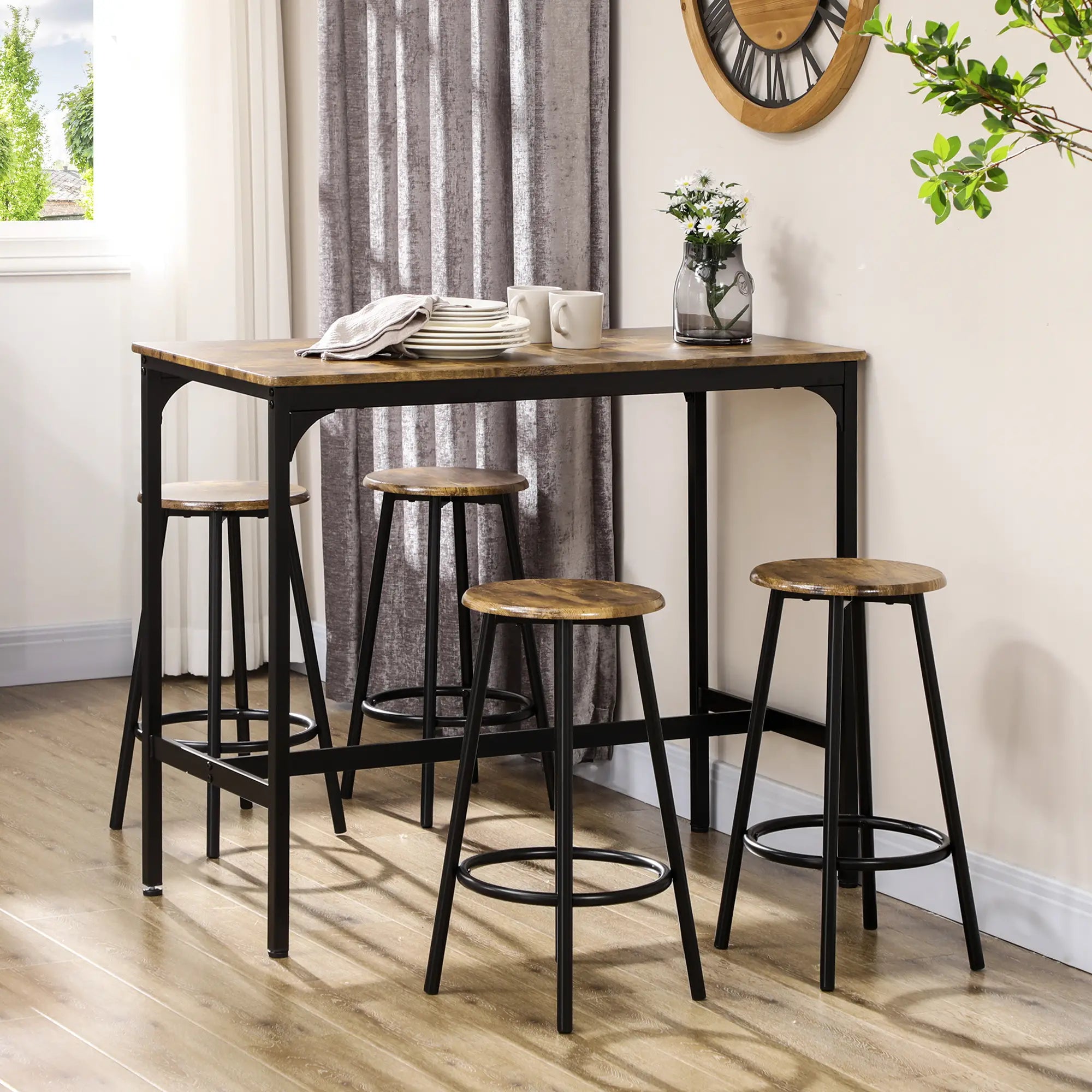 5-Piece Bar Table Set, Industrial Counter Height, Rustic Brown, Brown Bar Sets at Gallery Canada