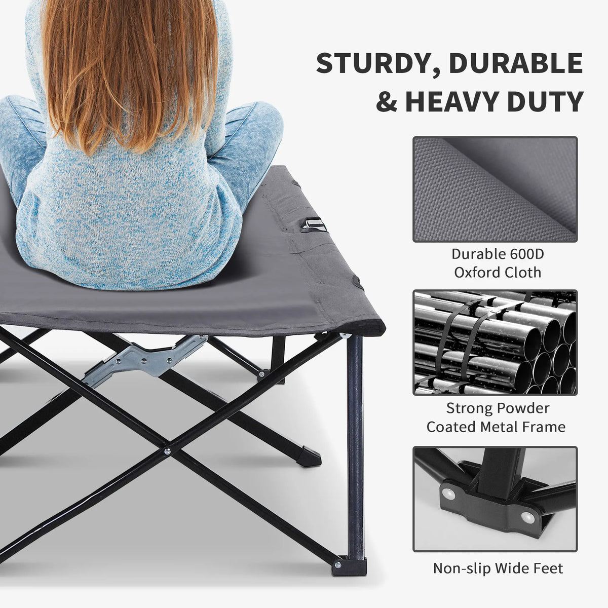76" Two Person Folding Camping Cot, Portable Military Bed, Grey Camping Cots at Gallery Canada
