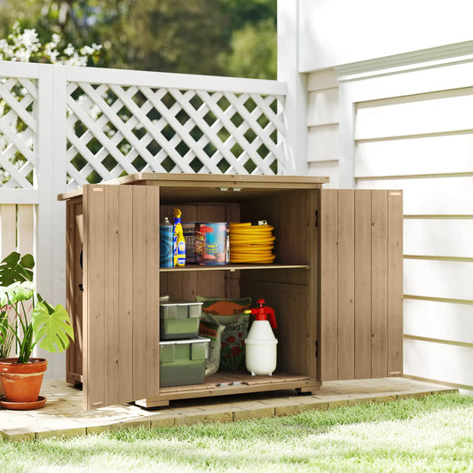 Wooden Outdoor Storage Cabinet, Garden Shed With Shelf, Double Doors, Natural Sheds Natural at Gallery Canada