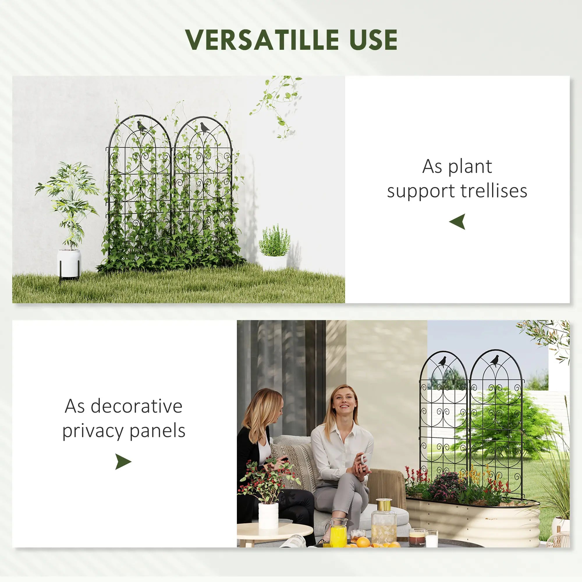 Metal Garden Trellis Set, Bird Design, 19.7