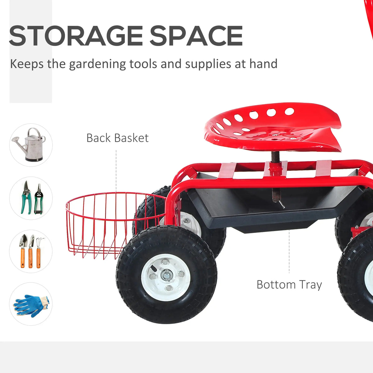 Rolling Garden Scooter Cart, Adjustable Seat, Tool Tray, Red Black, Red Black Folding Garden Carts at Gallery Canada