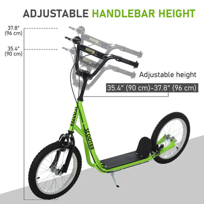 Kids Kick Scooter, 5+ Years, 16'' Inflatable Wheel, Dual Brakes, Green Scooters at Gallery Canada