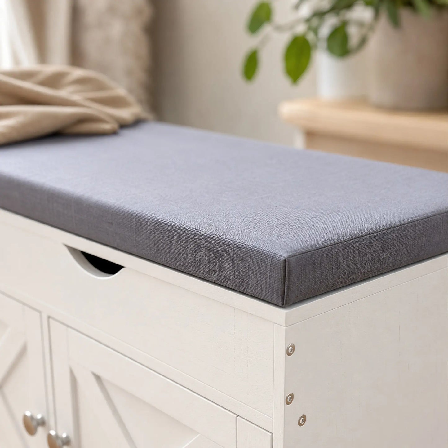 3-Door Shoe Bench with Cushion, Adjustable Shelves, White Shoe Storage Cabinets & Racks at Gallery Canada