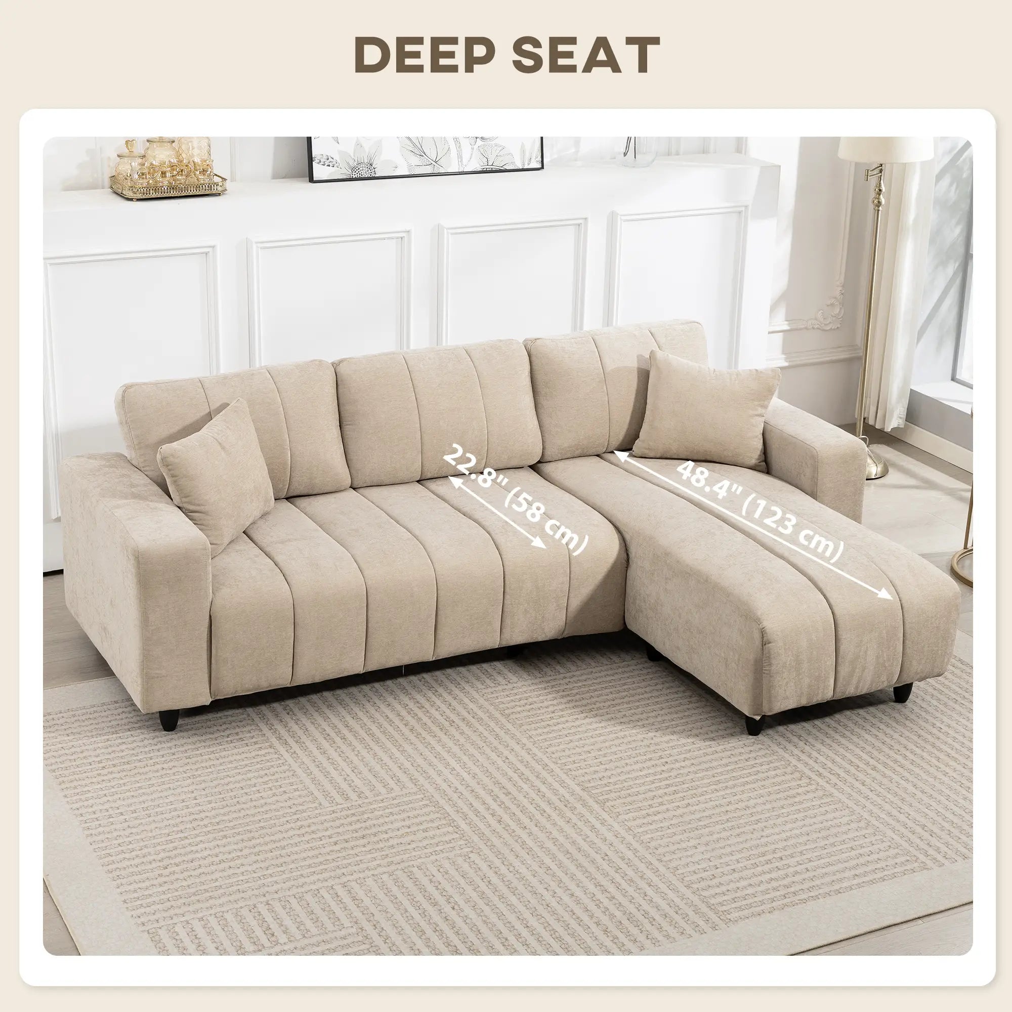 Sectional Couch, 3 Seater L-Shaped Sofa, Changeable Chaise, Beige 3-Seater Sofas at Gallery Canada