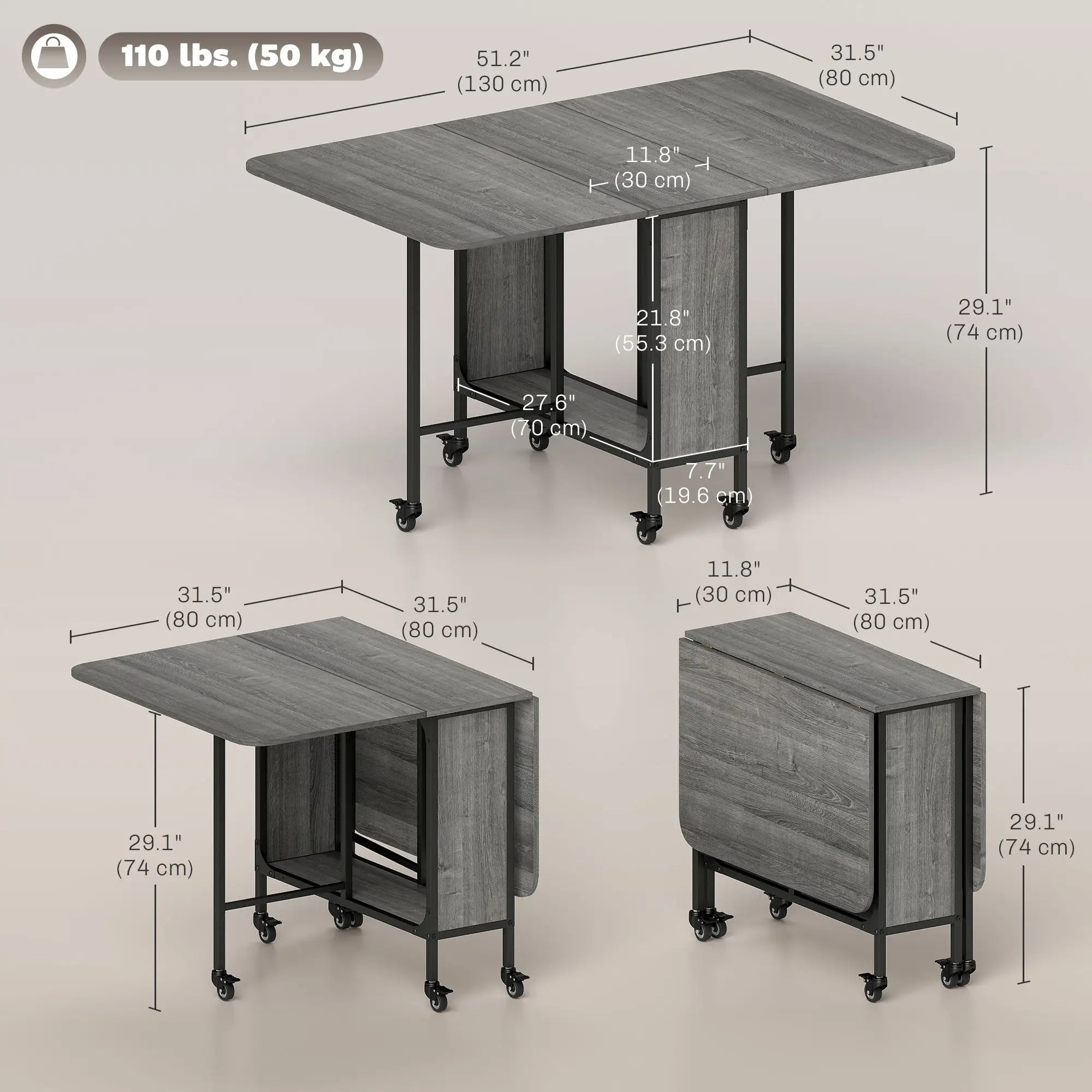 Folding Dining Table, Extendable Kitchen Table, Distressed Grey, Grey Bar Tables & Dining Tables at Gallery Canada