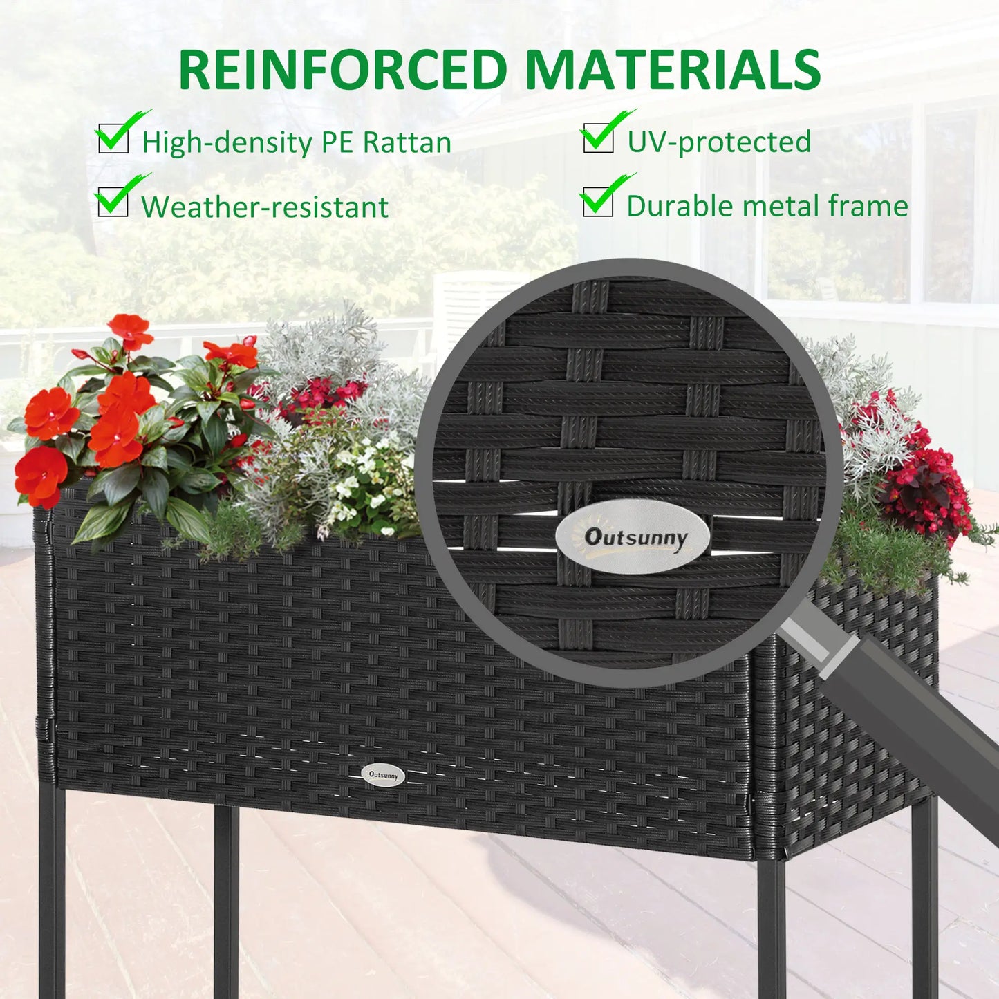 Rattan Raised Garden Box, Elevated Flower Bed with Storage, Black Plant Stands at Gallery Canada
