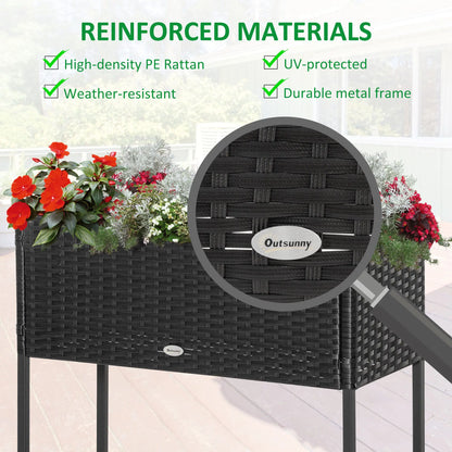 Rattan Raised Garden Box, Elevated Flower Bed with Storage, Black Plant Stands at Gallery Canada
