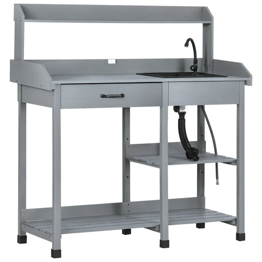 Potting Bench Table, Garden Workstation, 45.3" x 17.7" x 48.4", Grey Potting Benches & Tables Grey at Gallery Canada