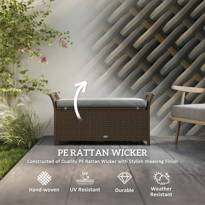 2-In-1 Outdoor PE Rattan Storage Bench, 29 Gallon, Dark Grey