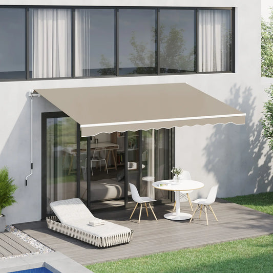 13' x 8' Manual Retractable Patio Awning, Aluminum Frame, Khaki Window Awnings Khaki at Gallery Canada