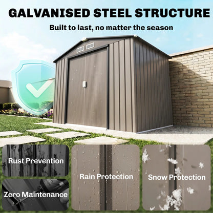 7' x 4' x 6' Garden Storage Shed, Metal, Double Doors, Brown Sheds at Gallery Canada