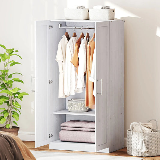 White Wood Effect Wardrobe Cabinet, 2 Doors With Hanging Rod, White Clothing Storage White Wood Effect at Gallery Canada