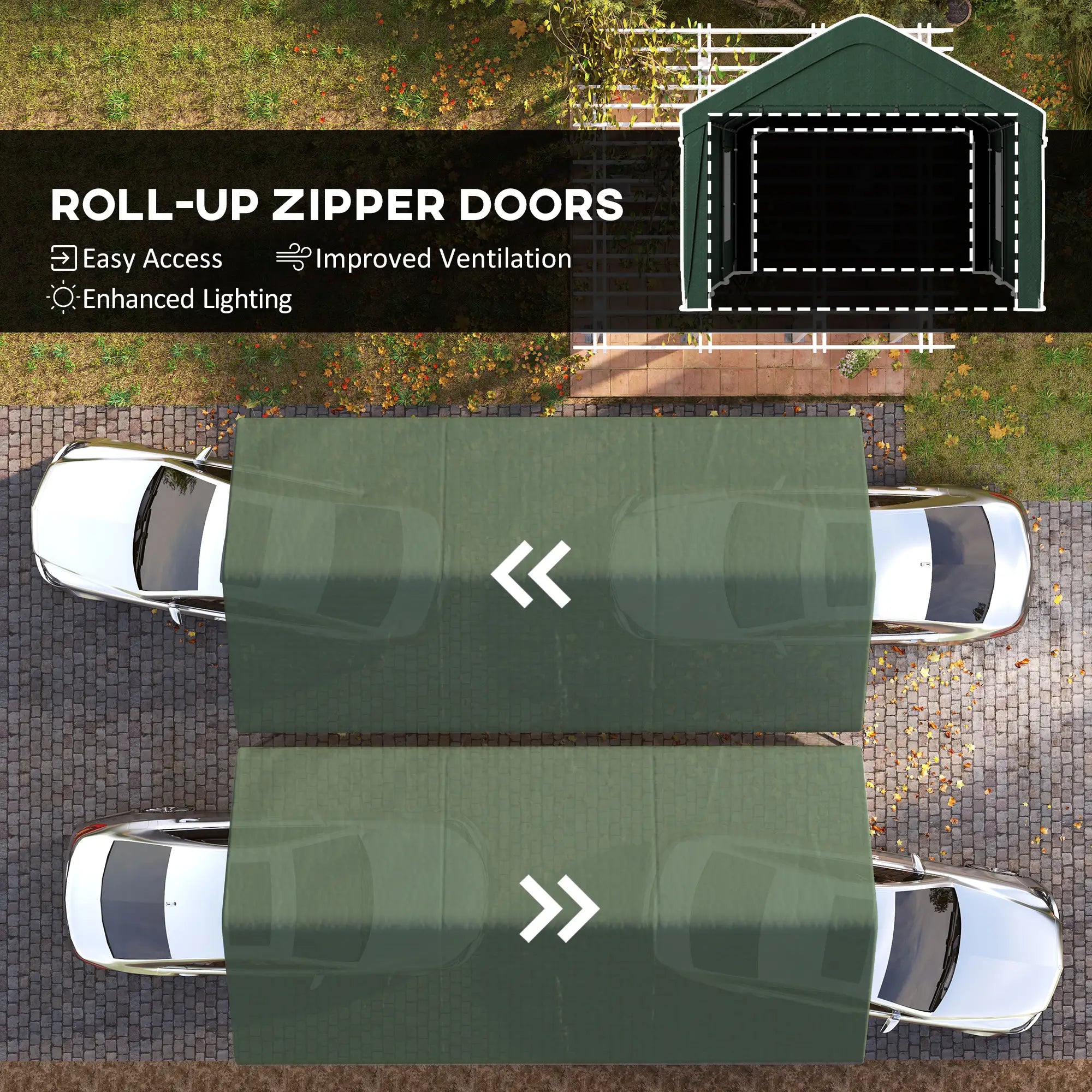 12 x 20ft Carport, 2 Roll-Up Doors, 4 Windows, Dark Green Car Shelters at Gallery Canada
