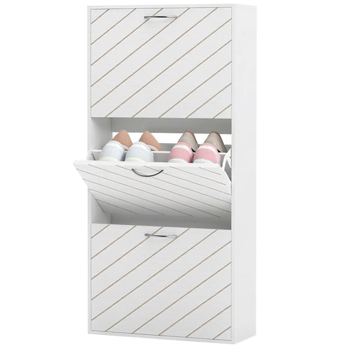 Shoe Storage Cabinet With 3 Flip Drawers, White