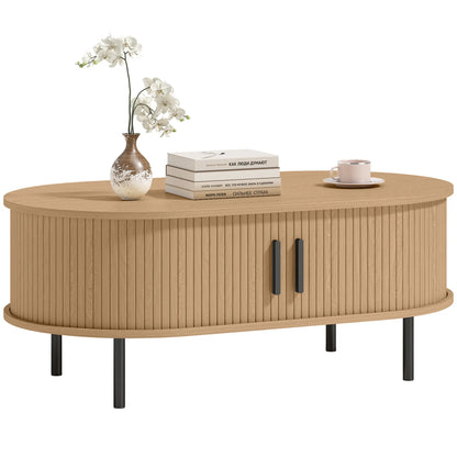Coffee Table with Sliding Tambour Doors and Storage Center Table with Metal Legs, 39", Natural Coffee Tables at Gallery Canada