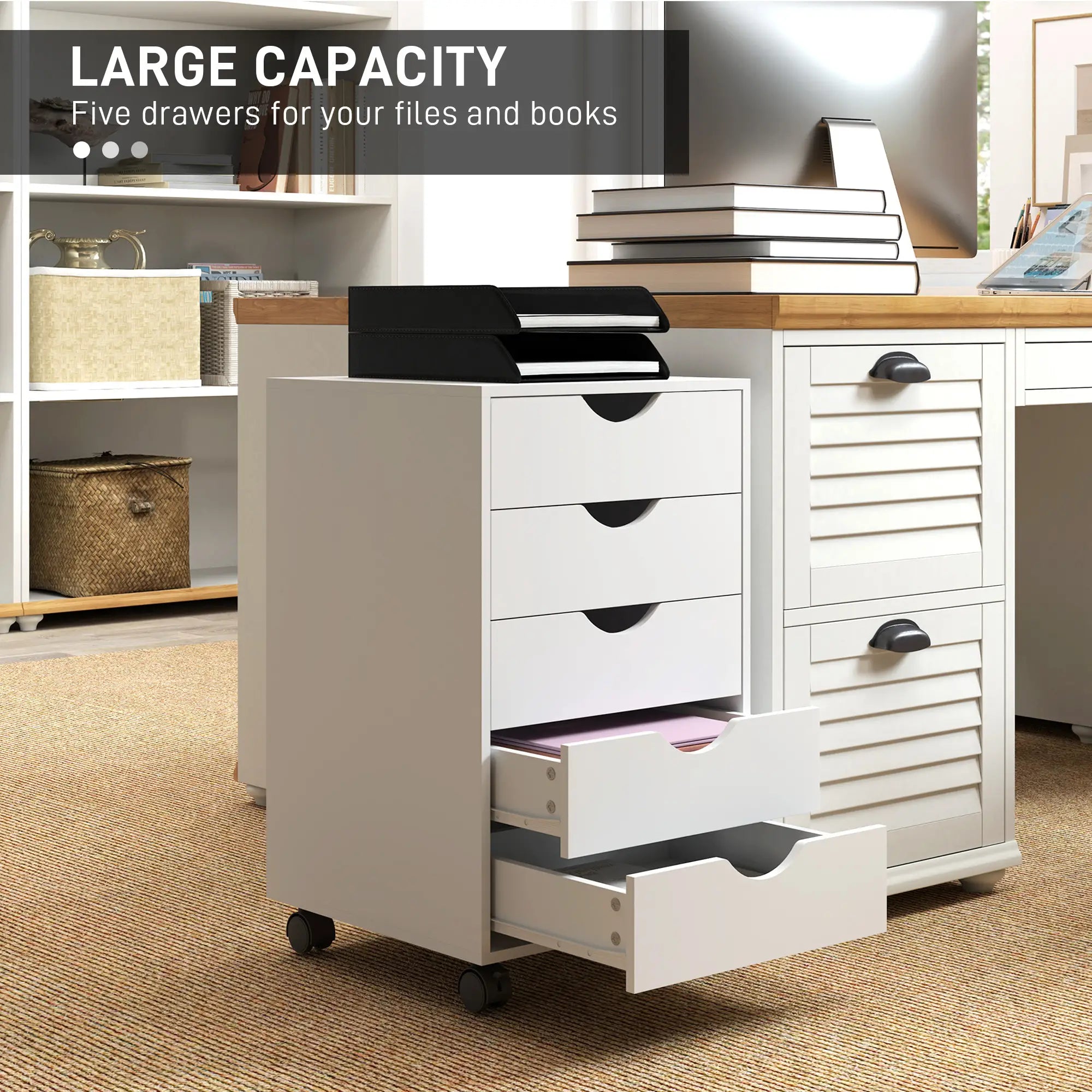 5 Drawer File Cabinet on Wheels, 15.7