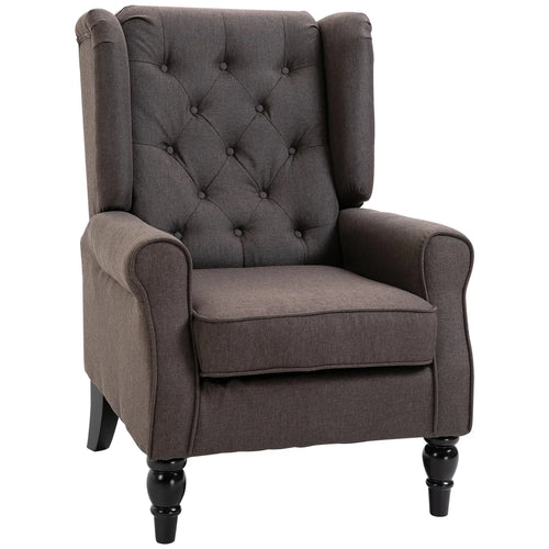 Fabric Accent Chair, Button Tufted Armchair, Wingback, Brown