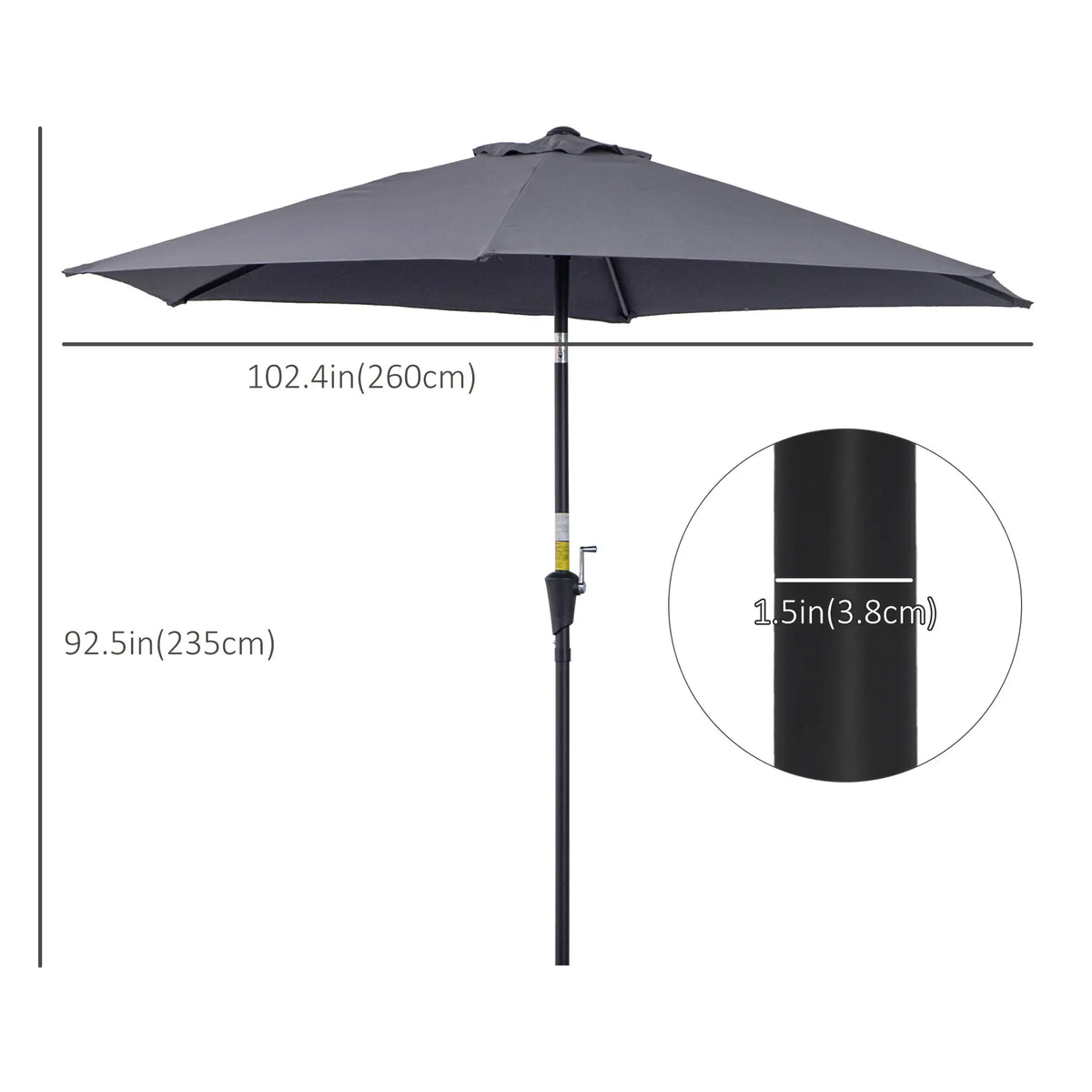 8.5FT Patio Umbrella, Round Garden Parasol with 6 Ribs, Grey Sun Umbrellas at Gallery Canada
