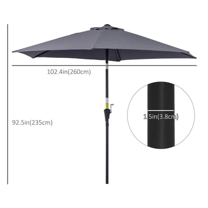 8.5FT Patio Umbrella, Round Garden Parasol with 6 Ribs, Grey Sun Umbrellas at Gallery Canada
