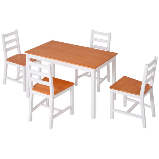 Pine Wood Dining Table Set for 4, 5 Piece, White and Natural Wood, White, Natural Wood Bar Sets White, Honey at Gallery Canada