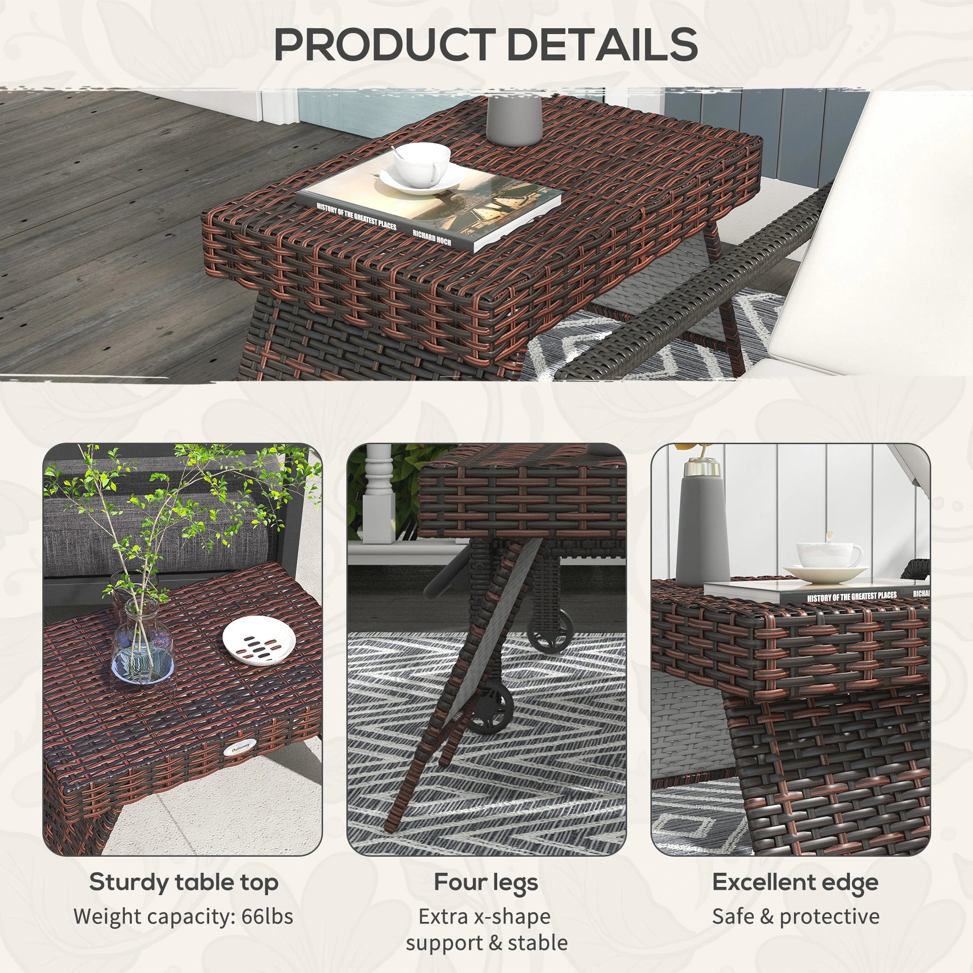 Outdoor Rattan End Table, Metal Frame Patio Wicker Coffee Table, Brown Patio Side Tables at Gallery Canada