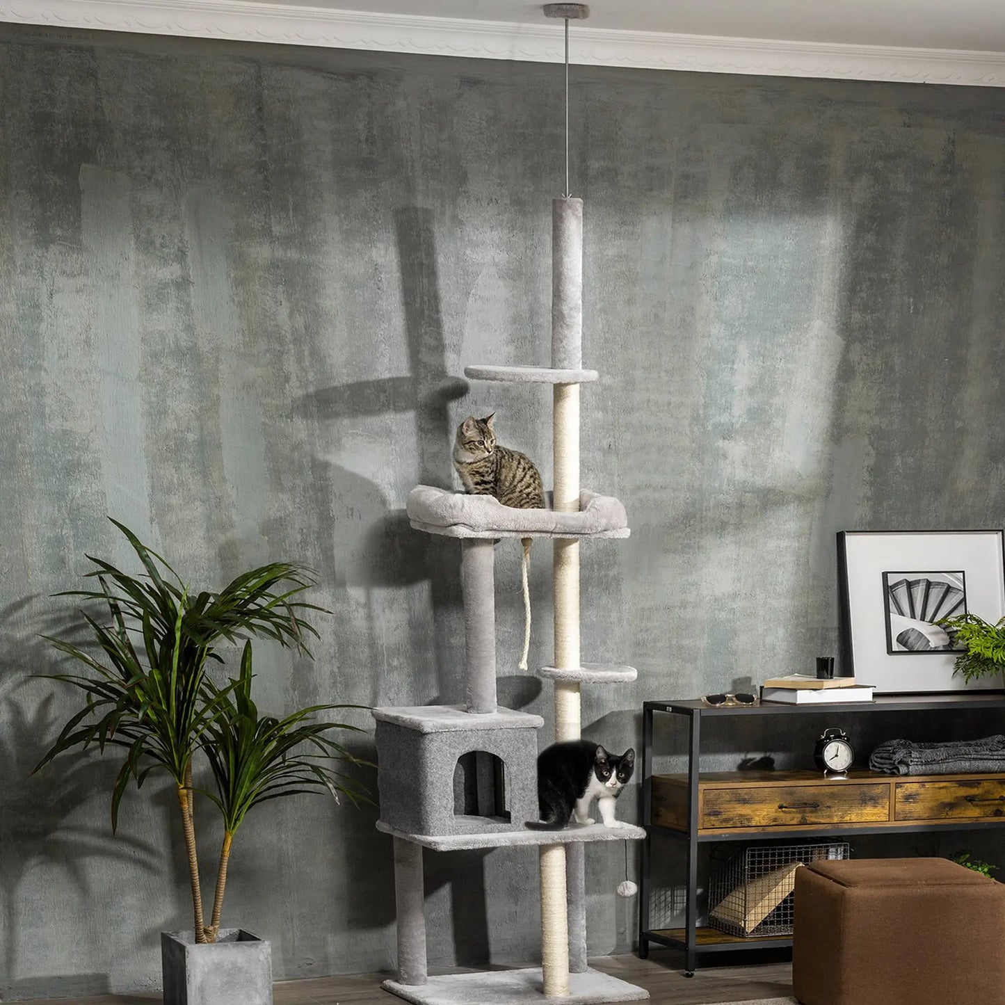 Adjustable Cat Tree, 85-101 Inches, Climbing Center with Scratching Posts, Grey Floor to Ceiling Cat Trees at Gallery Canada
