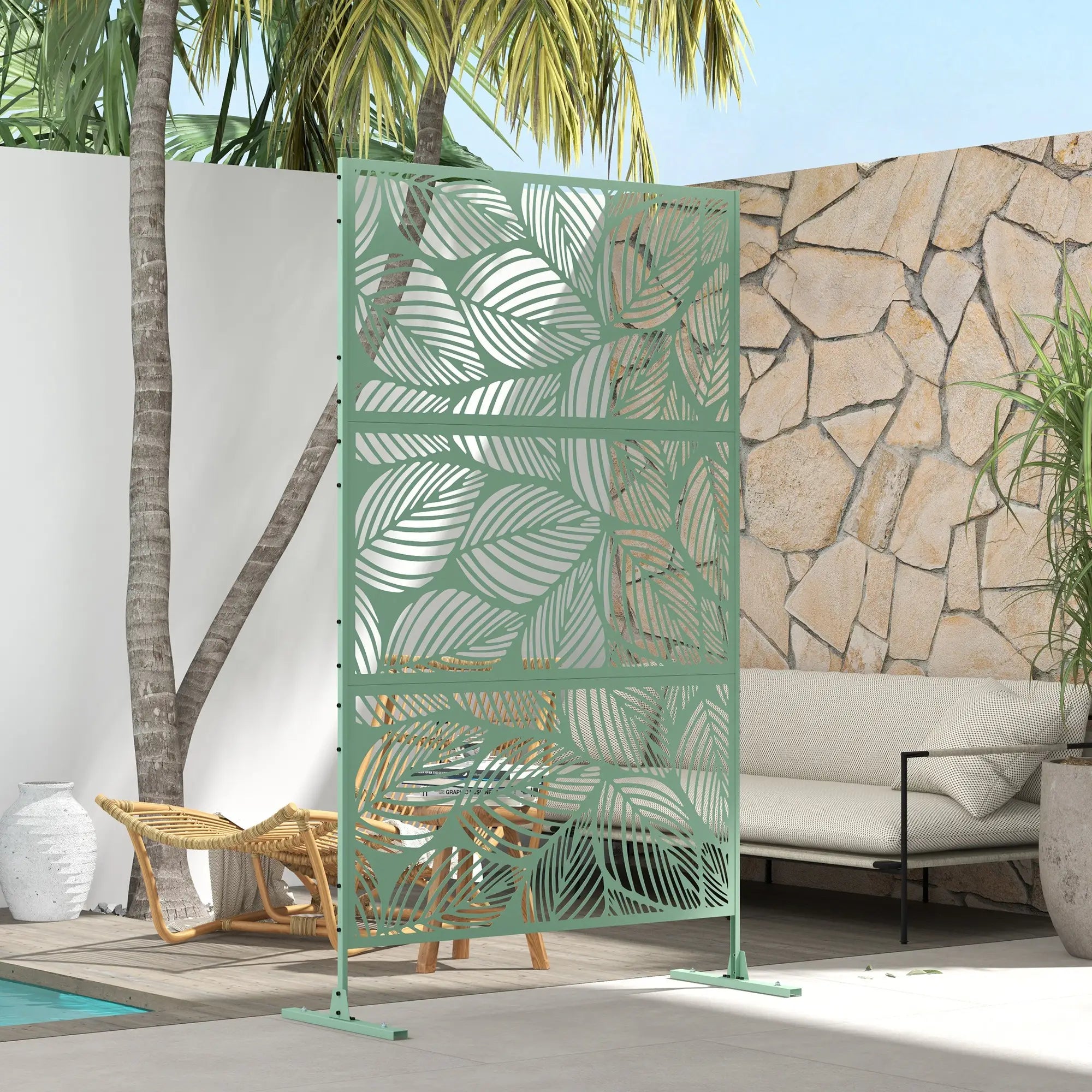 6.5FT Metal Privacy Screen, Leaf Style, Light Green Side Awnings at Gallery Canada