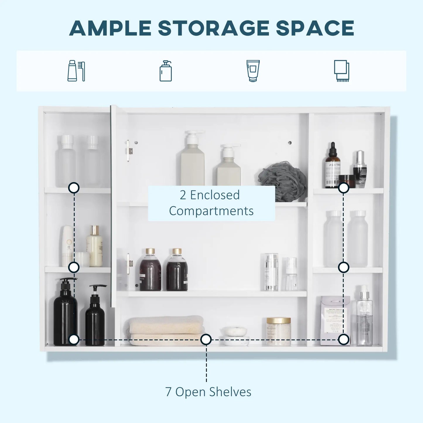 Wall Mounted Medicine Cabinet, 39.25"W x 27.5"H Bathroom Mirror Cabinet with Single Mirrored Door, Shelves and Storage Cupboard, White Mirror Medicine Cabinets at Gallery Canada
