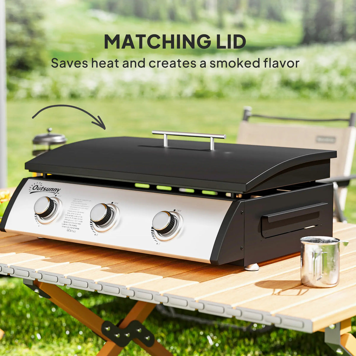 Propane Gas Grill, 3 Burners 8530 BTU, Black