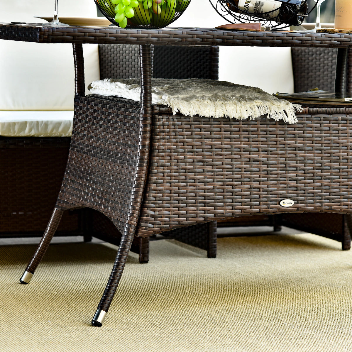 Patio Rattan Dining Table With Glass Top, 59x34x29, Brown Patio Dinning Tables at Gallery Canada