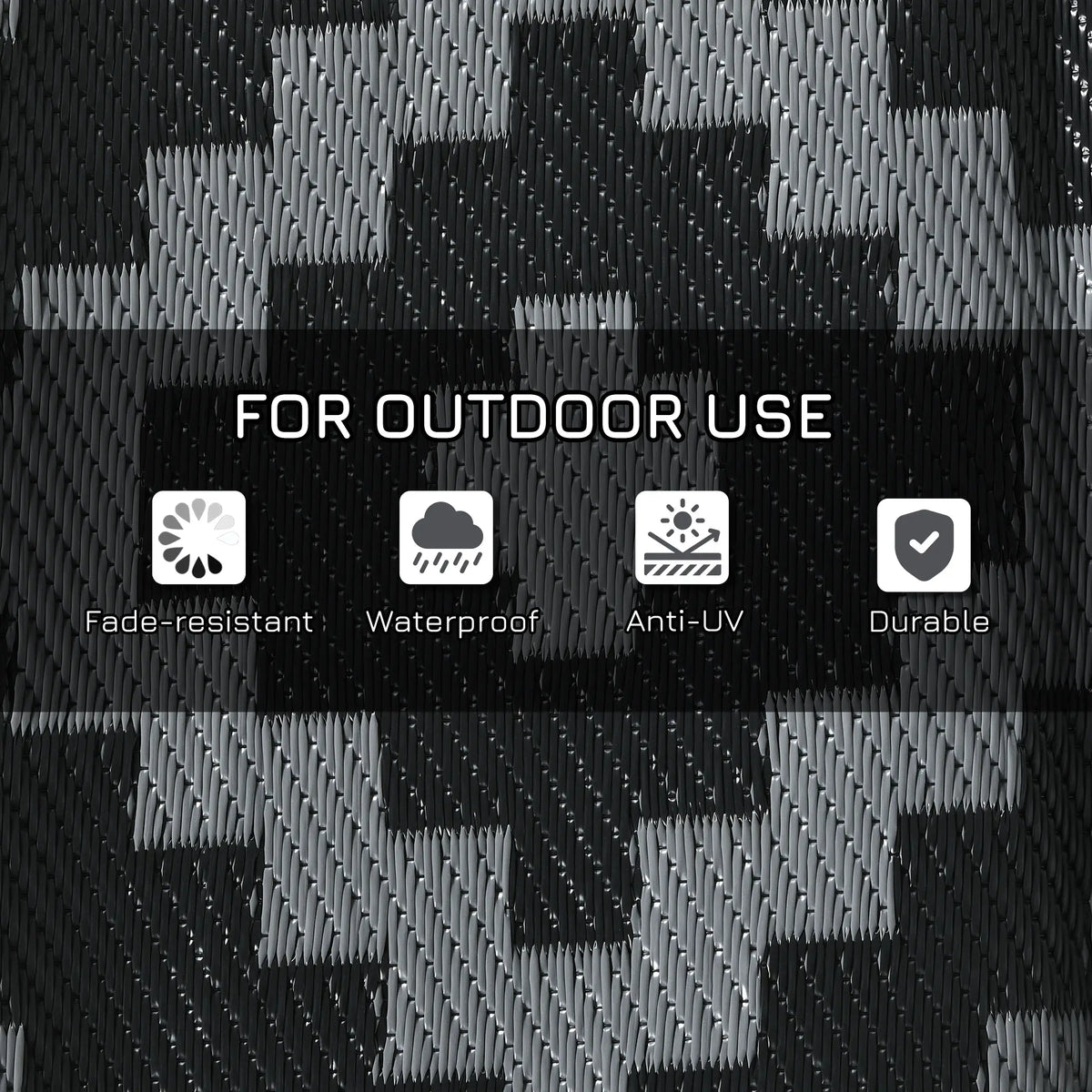 Reversible Outdoor Rug, Waterproof, 9' x 12', Geometric, Black Grey Outdoor Reversible Rugs at Gallery Canada