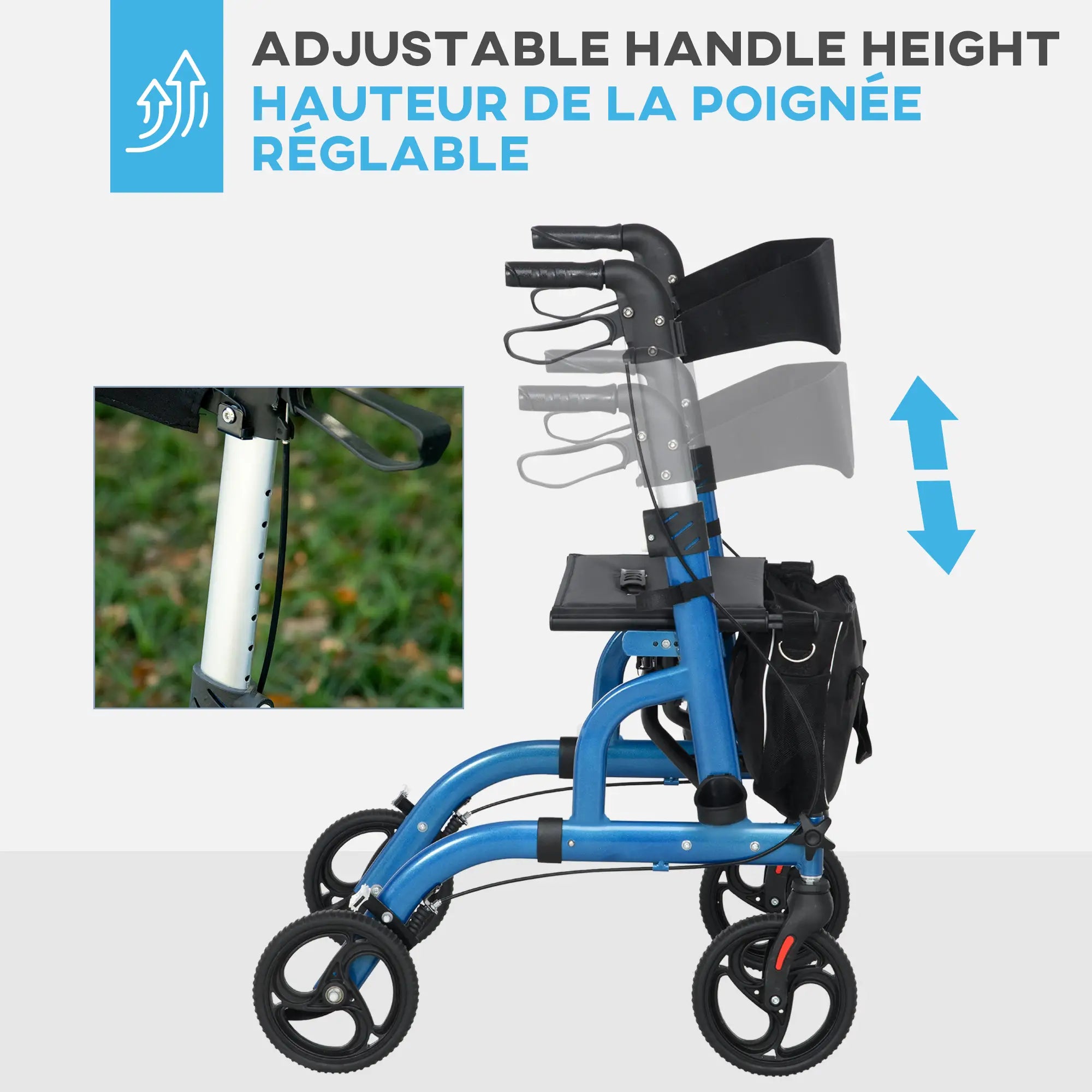 Rollator Walker, 8'' Wheels, Padded Seat, Backrest, Storage Bag, Blue Knee Walker & Wheelchair Ramps at Gallery Canada