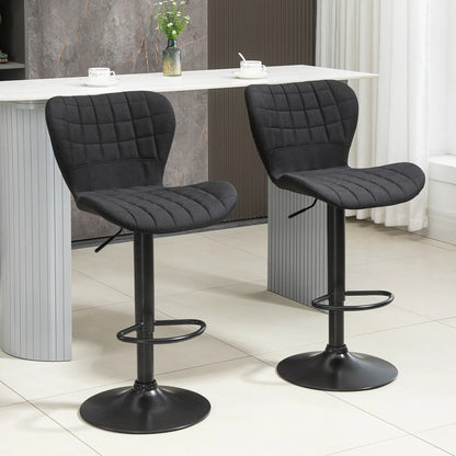Adjustable Swivel Bar Stools Set of 2, Linen Fabric, Wide Seat, Black Bar Stools at Gallery Canada