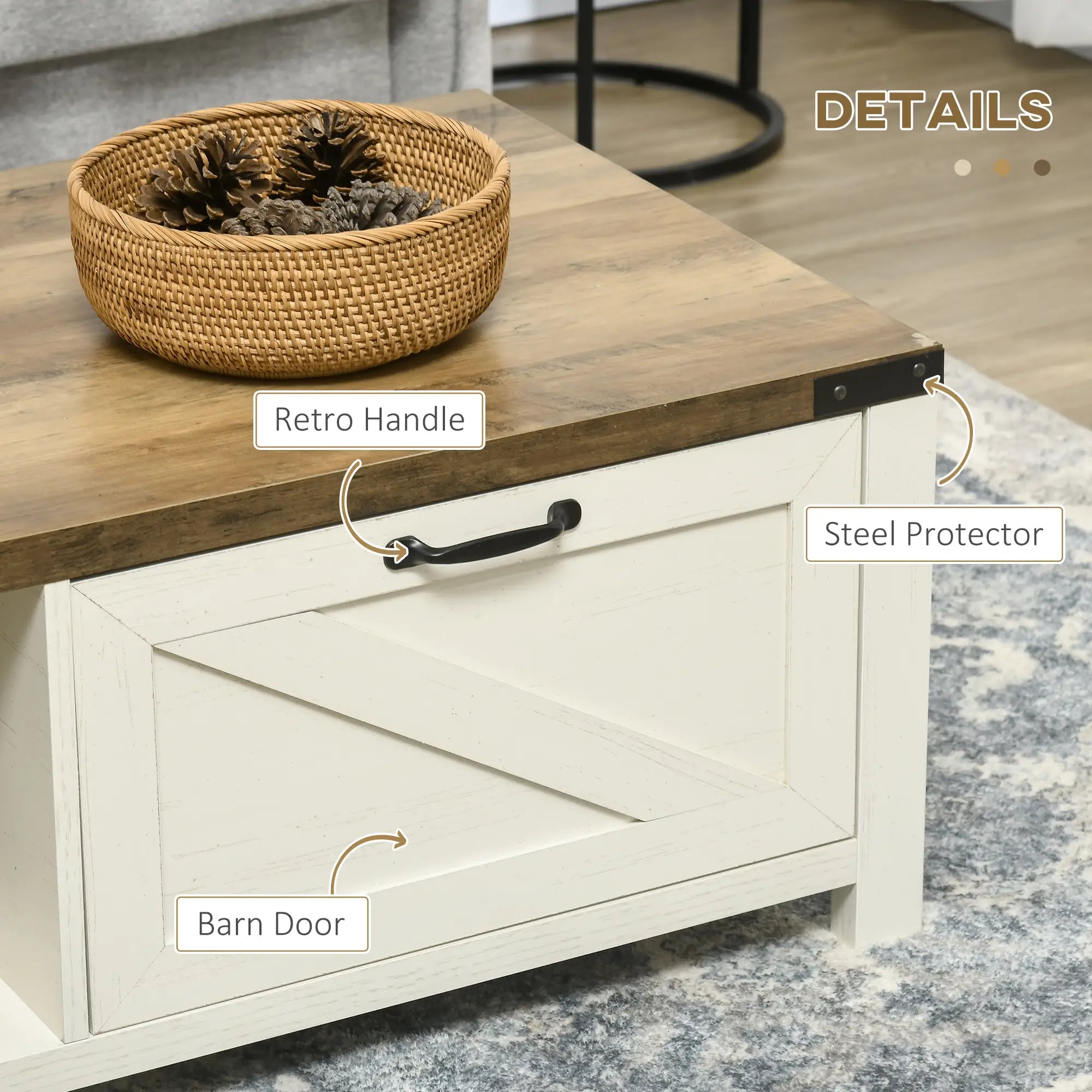 Industrial Coffee Table with Drawer, Open Shelf, Farmhouse Style, Brown Coffee Tables at Gallery Canada