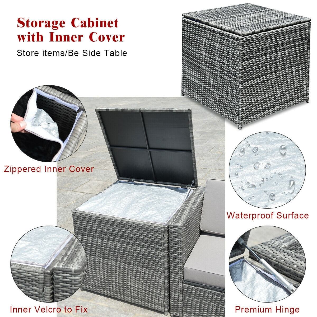 8 Piece Wicker Rattan Sofa Dining Set, Patio Furniture With Storage Table, Red Outdoor Sectionals at Gallery Canada
