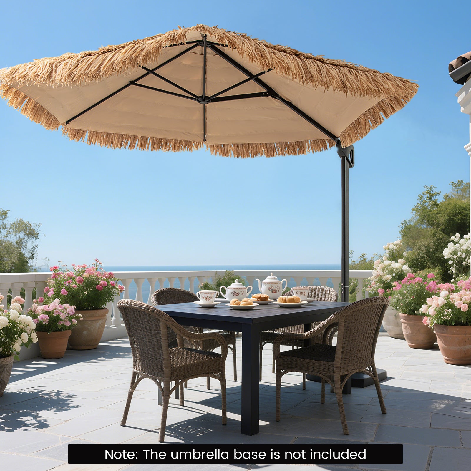 9.5 FT Cantilever Tiki Patio Umbrella, Natural Outdoor Umbrellas at Gallery Canada