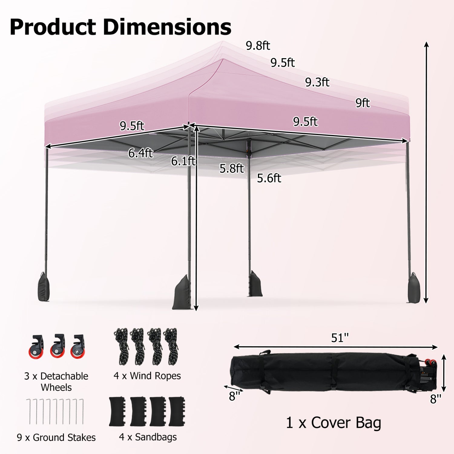 9.5 x 9.5 Feet Pop Up Canopy Tent, Adjustable Height, Pink Canopies at Gallery Canada