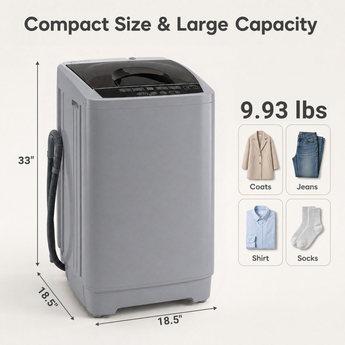 9.93 Lbs Full Automatic Washing Machine, 8 Programs, Gray Washing Machines at Gallery Canada