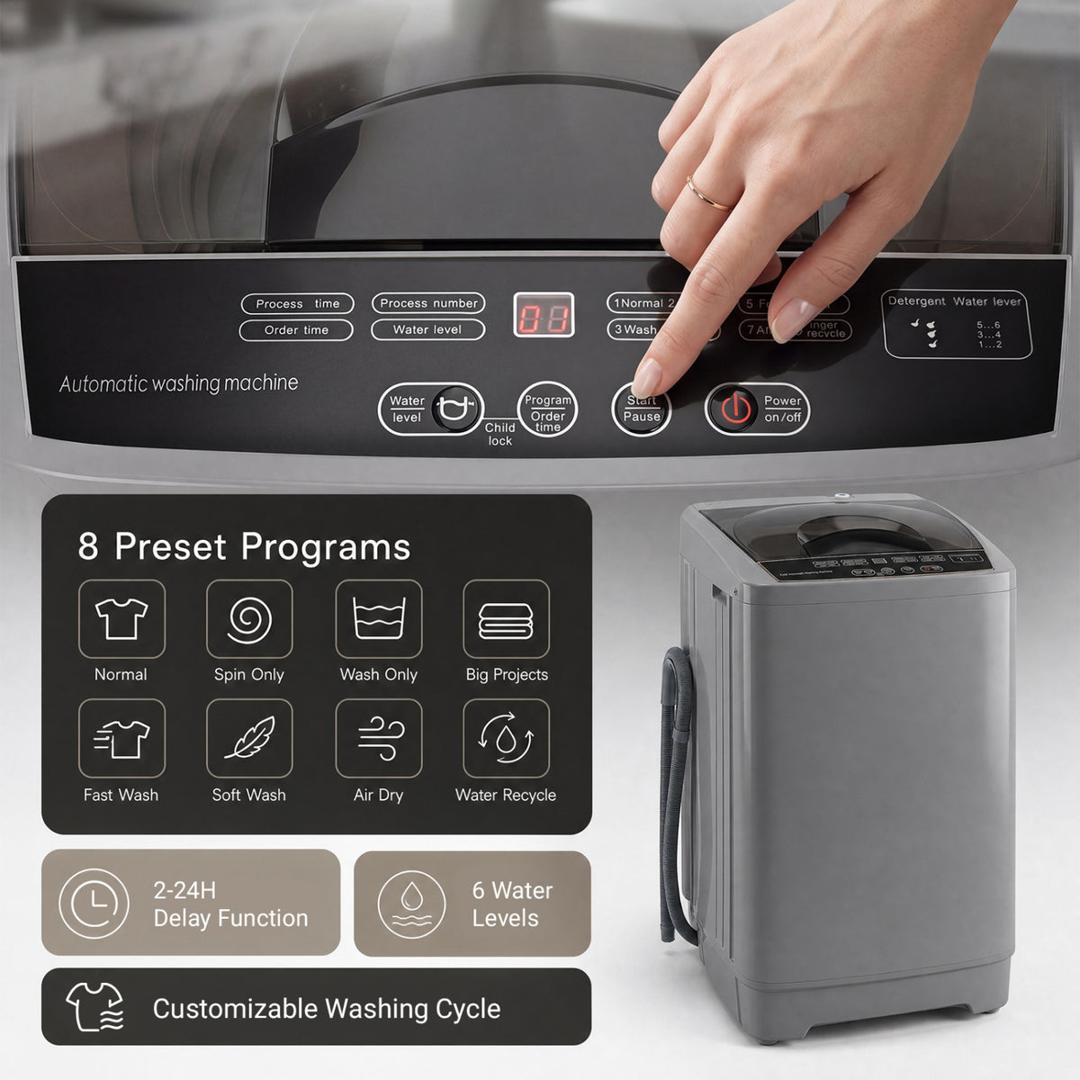 9.93 Lbs Full Automatic Washing Machine, 8 Programs, Gray Washing Machines at Gallery Canada